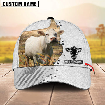 Joycorners Charolais Black US Flag Pattern Customized Name Silver 3D Classic Cap