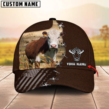 Joycorners Hereford Black US Flag Pattern Customized Name Silver 3D Classic Cap