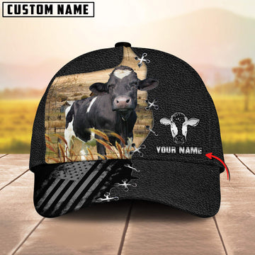 Joycorners Holstein Black US Flag Pattern Customized Name Silver 3D Classic Cap