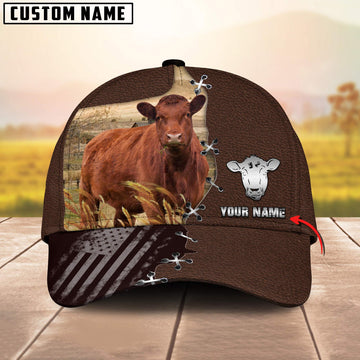 Joycorners Red Angus Black US Flag Pattern Customized Name Silver 3D Classic Cap