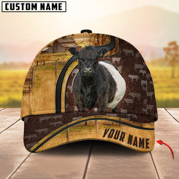 Joycorners Belted Galloway Dark Brown Leather Pattern Customized Name 3D Classic Cap
