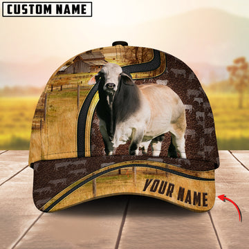 Joycorners Brahman Dark Brown Leather Pattern Customized Name 3D Classic Cap