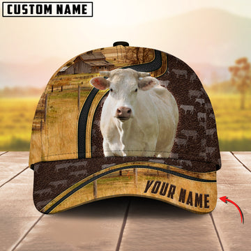 Joycorners Charolais Dark Brown Leather Pattern Customized Name 3D Classic Cap
