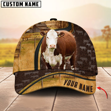 Joycorners Hereford Dark Brown Leather Pattern Customized Name 3D Classic Cap