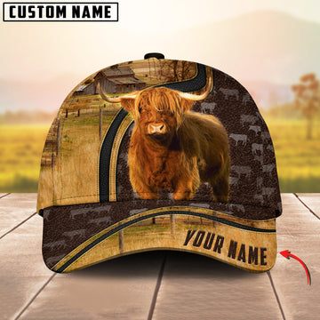 Joycorners Highland Dark Brown Leather Pattern Customized Name 3D Classic Cap