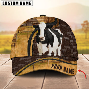 Joycorners Holstein Dark Brown Leather Pattern Customized Name 3D Classic Cap