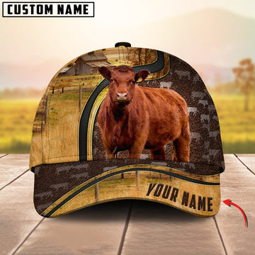 Joycorners Red Angus Dark Brown Leather Pattern Customized Name 3D Classic Cap