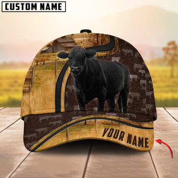 Joycorners Black Angus Dark Brown Leather Pattern Customized Name 3D Classic Cap