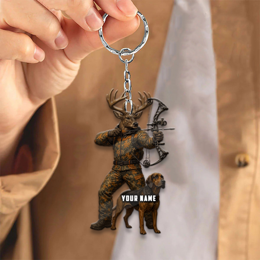 Joycorners Deer Bow Hunter With Hunting Dog Keychain & Ornament Personalized Name