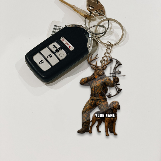 Joycorners Deer Bow Hunter With Hunting Dog Keychain & Ornament Personalized Name