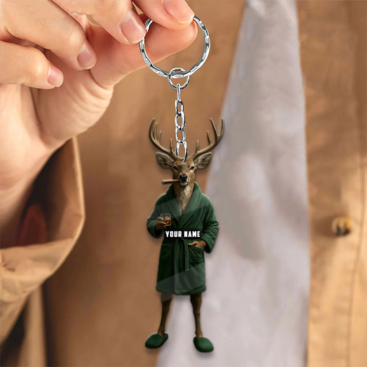 Joycorners Gentleman Deer Smoking Drinking Whiskey Keychain & Ornament Personalized Name