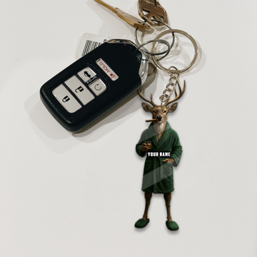 Joycorners Gentleman Deer Smoking Drinking Whiskey Keychain & Ornament Personalized Name