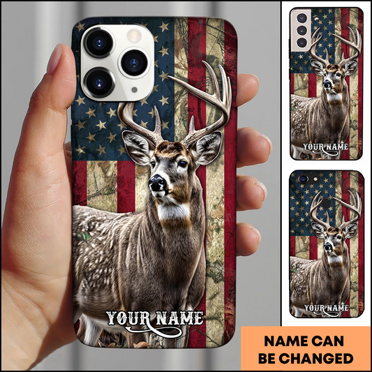 Joycorner Whitetail Deer American Flag Personalized Phone Case