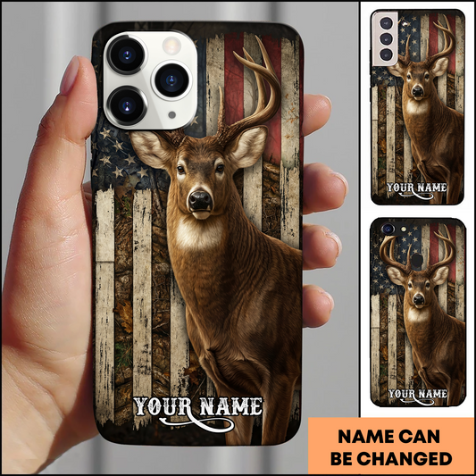 Joycorner Personalized Vintage Deer American Flag Phone Case