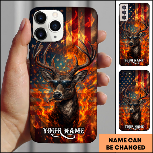 Joycorner Personalized Fire Deer American Flag Phone Case
