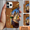 Joycorner Duck Hunting Golden Leather Style Sunset Lake Personalized Name Phone Case