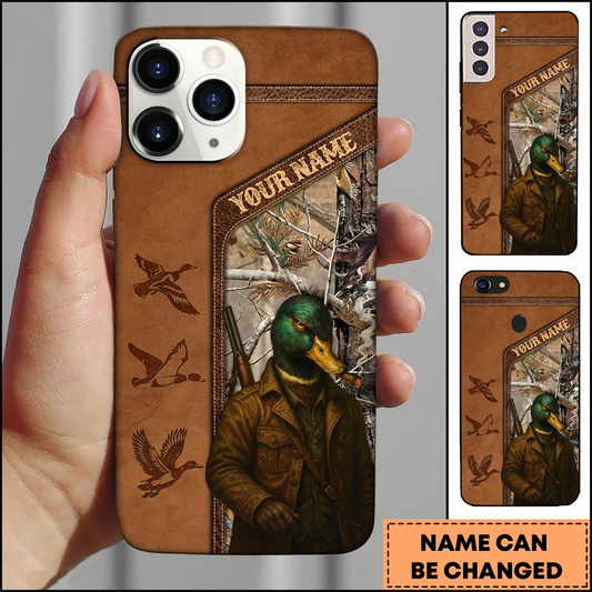 Joycorners Duck Hunter Leather Style Personalized Name Phone Case