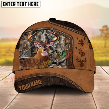Joycorners Deer Hunter Camo Leather Personalized Name 3D Cap (6 Colors)