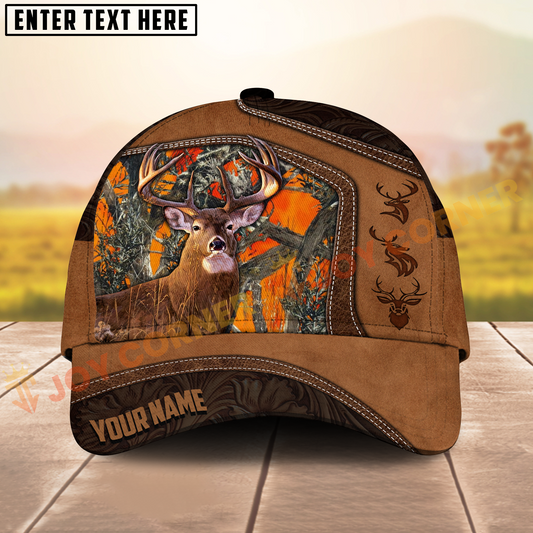 Joycorners Deer Hunter Camo Leather Personalized Name 3D Cap (6 Colors)