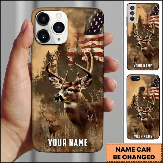 Joycorner Vintage Whitetail Patriotic Personalized Name Phone Case