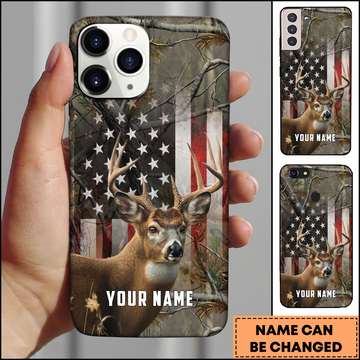 Joycorner American Flag Whitetail Camo Personalized Name Phone Case