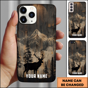 Joycorner Deer Mountain Wood Art Personalized Name Phone Case