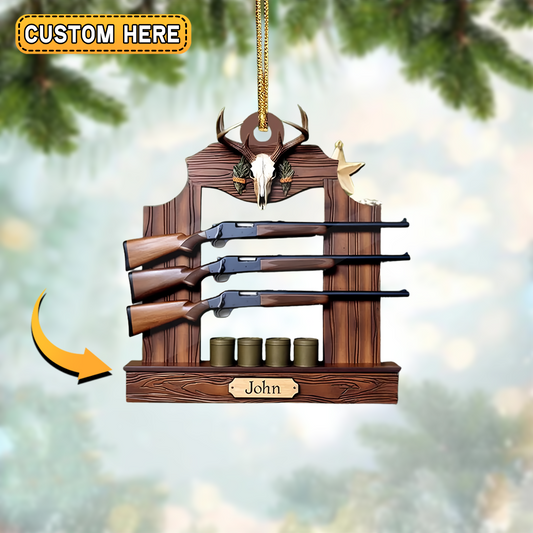 Joycorners Hunting Rifle Rack Ornament - Personalized Name Deer Skull Christmas Decoration