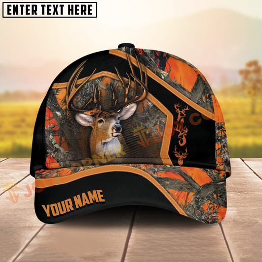 Joycorner Deer Orange Camo Personalized Name 3D Cap