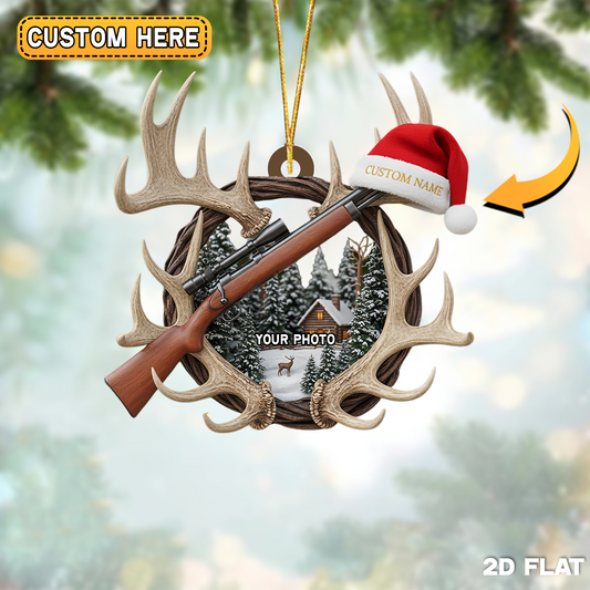 Joycorner Personalized Antler Wreath Rifle Custom Photo Ornament