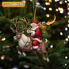 Joycorners Personalized Hunting Santa with Reindeer and Rifle Christmas Ornament