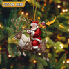 Joycorners Personalized Hunting Santa with Reindeer and Rifle Christmas Ornament