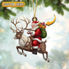 Joycorners Personalized Hunting Santa with Reindeer and Rifle Christmas Ornament