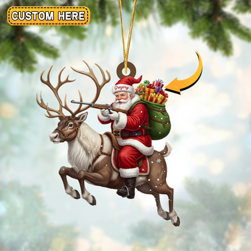 Joycorners Personalized Hunting Santa with Reindeer and Rifle Christmas Ornament