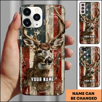 Joycorners American Flag Whitetail Art Personalized Name Phone Case