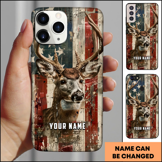 Joycorners American Flag Whitetail Art Personalized Name Phone Case