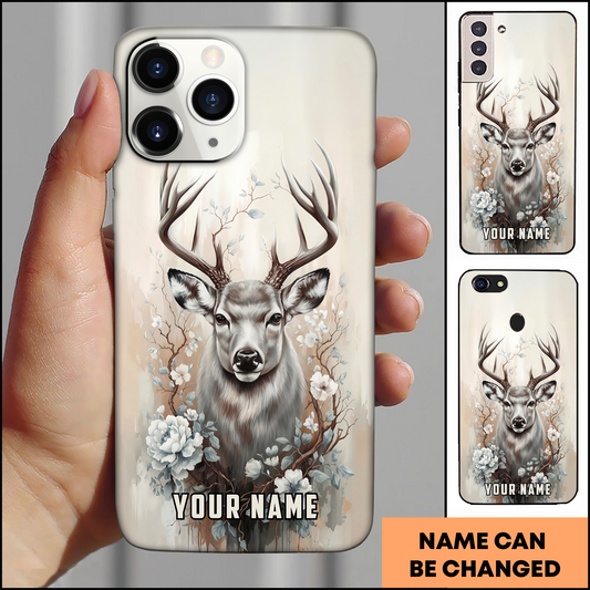 Joycorners Floral Art Deer Personalized Name Phone Case