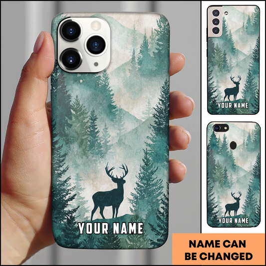 Joycorners Watercolor Forest Deer Silhouette Personalized Name Phone Case