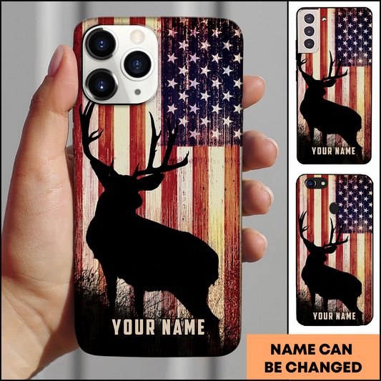 Joycorners American Flag Deer Silhouette Personalized Name Phone Case