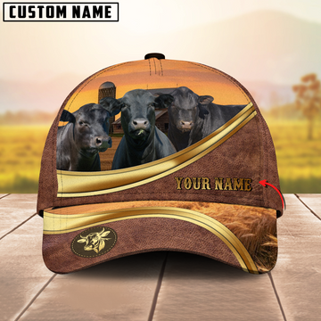 Joycorners Black Angus Golden Line Personalized Name 3D Cap