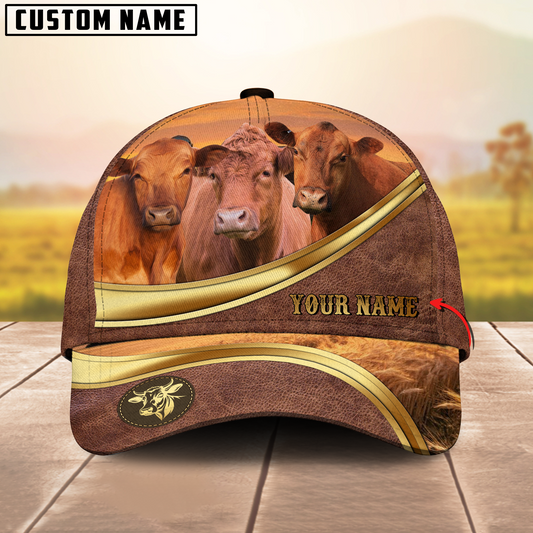Joycorners Red Angus Golden Line Personalized Name 3D Cap