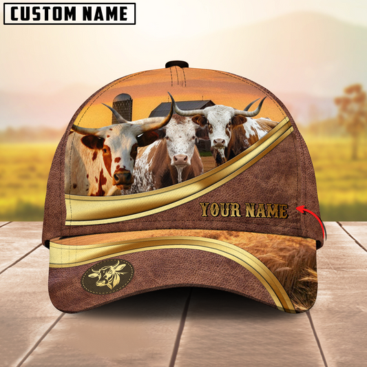 Joycorners Texas Longhorn Golden Line Personalized Name 3D Cap