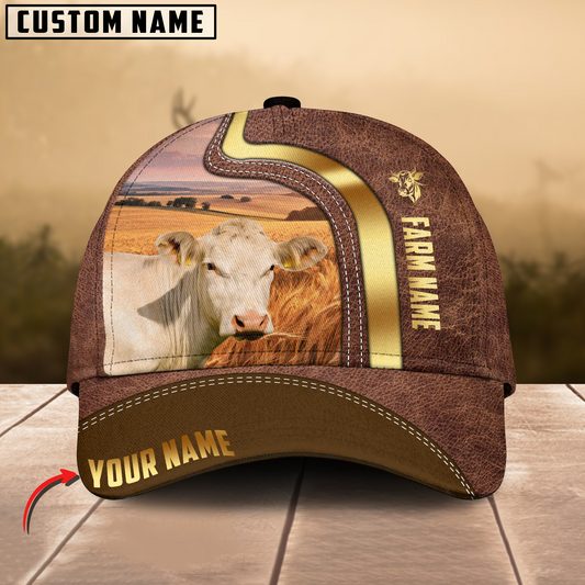 Joycorners Charolais Golden Field Personalized Name 3D Cap