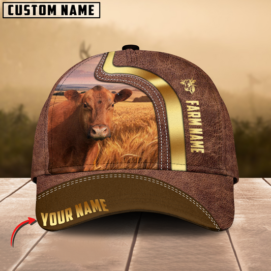 Joycorners Red Angus Golden Field Personalized Name 3D Cap