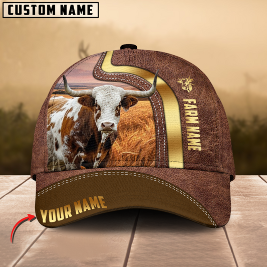 Joycorners Texas Longhorn Golden Field Personalized Name 3D Cap