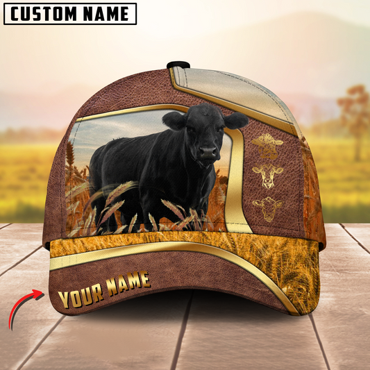 Joycorners Black Angus Classic Golden Personalized Name 3D Cap