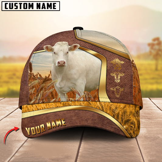 Joycorners Charolais Classic Golden Personalized Name 3D Cap