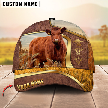Joycorners Red Angus Classic Golden Personalized Name 3D Cap