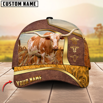 Joycorners Texas Longhorn Classic Golden Personalized Name 3D Cap