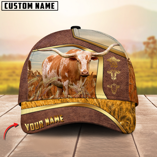 Joycorners Texas Longhorn Classic Golden Personalized Name 3D Cap