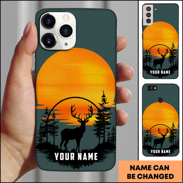 Joycorners Sunset Circle Deer Silhouette Personalized Name Phone Case